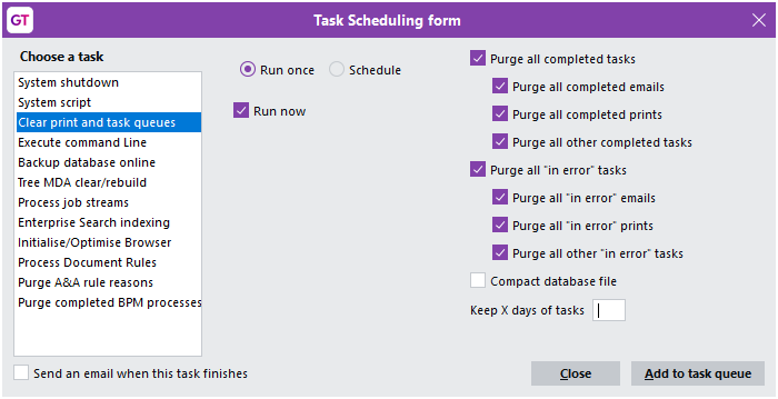 Clearing and restarting the Print & Task Queue