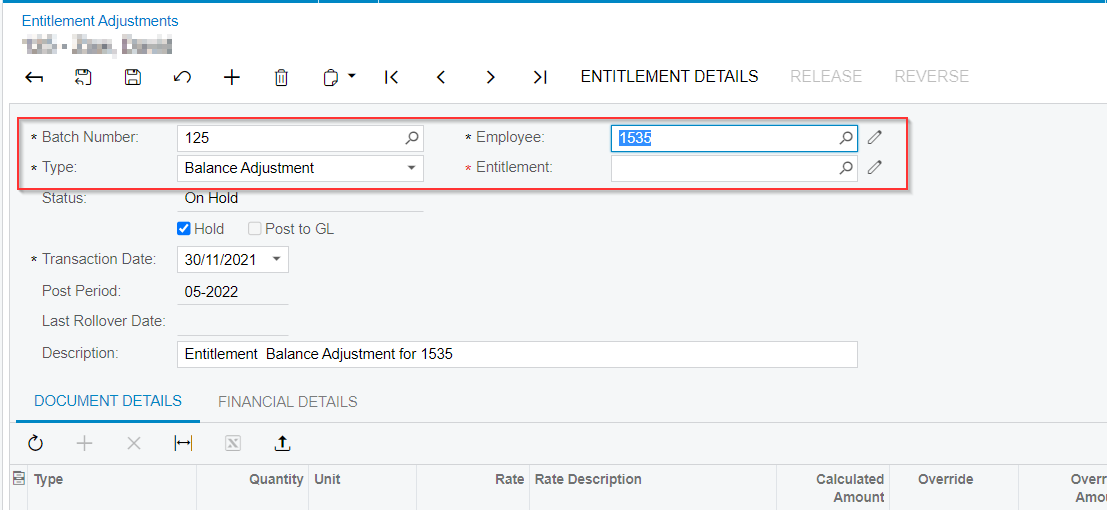 Entitlement Number Adjusting an employee's entitlement balance (AU and NZ)