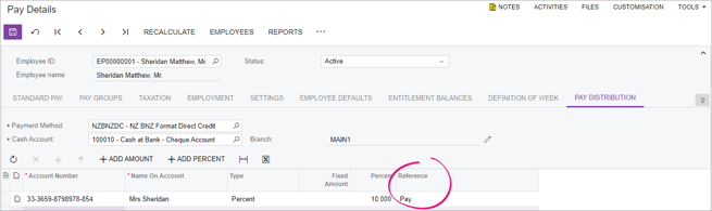 Pay distribution reference field