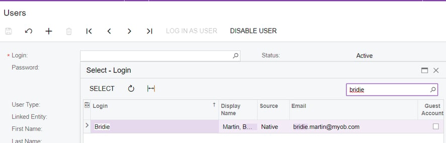 How to add, remove, disable, reassign users in MYOB Acumatica