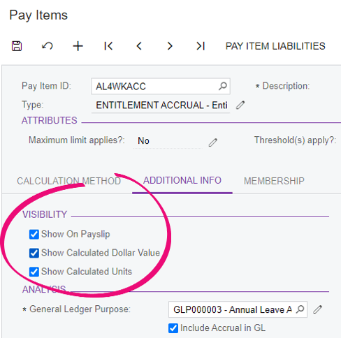 Showing hours and rates on payslips