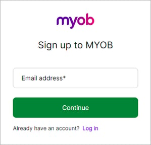 The Sign up to MYOB Screen