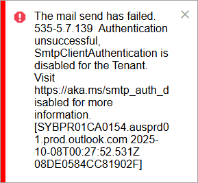 Error when sending emails via SMTP in Microsoft 365