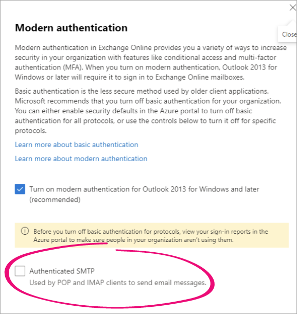 Error when sending emails via SMTP in Microsoft 365